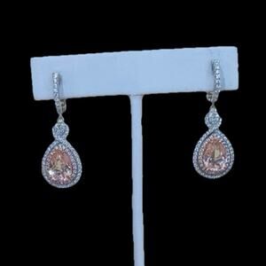 Diamonique Sterling Earrings Simulated Morganite Dangle Drop Silver